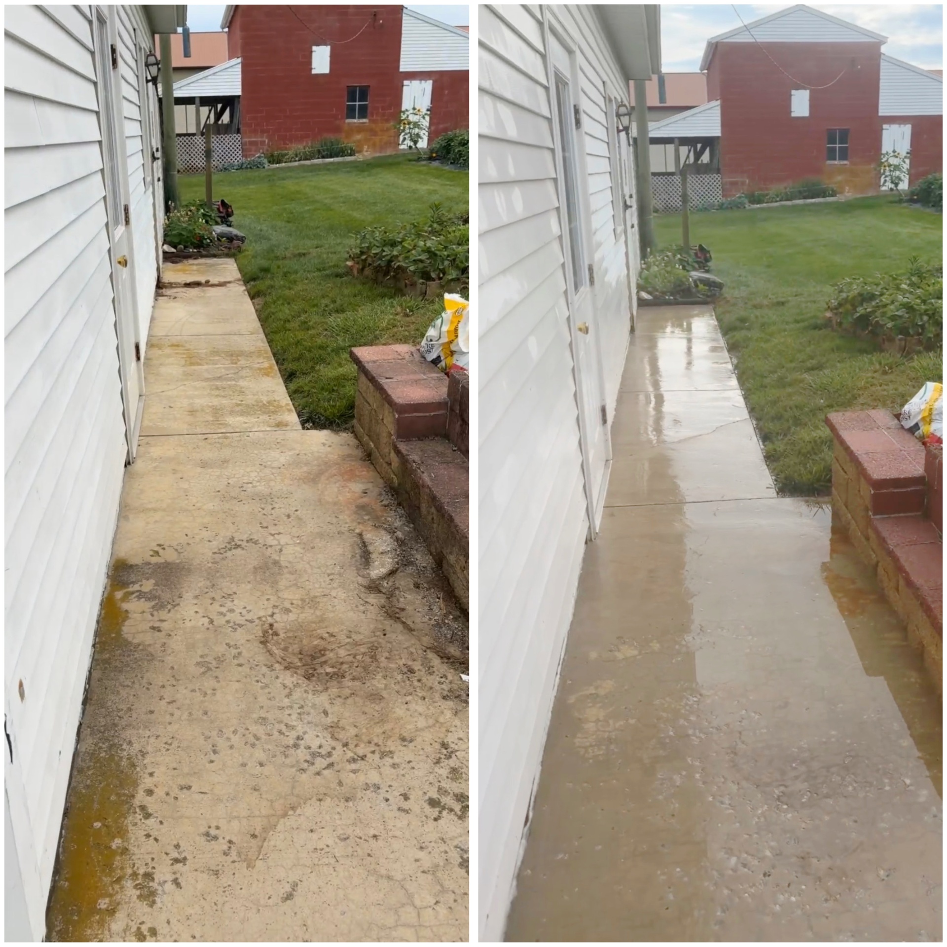 Sidewalk Cleaning before and after